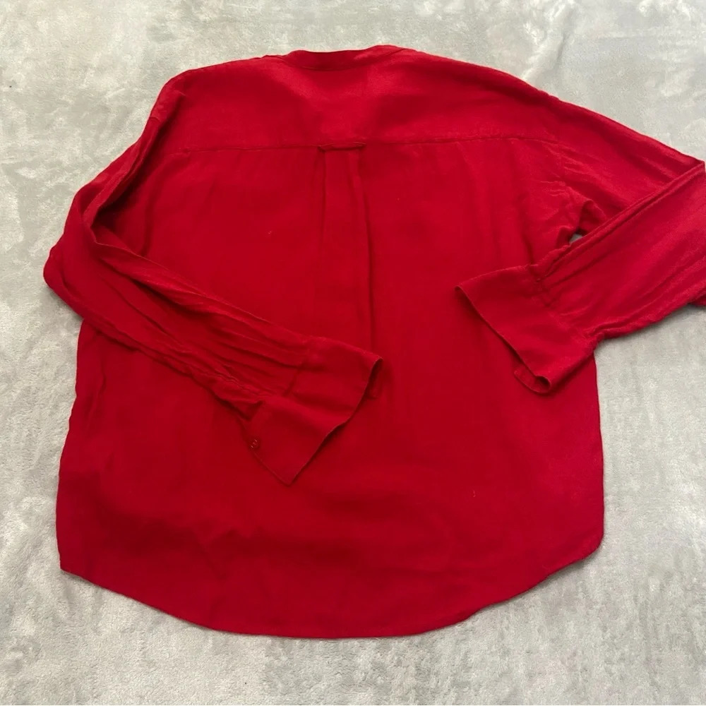 Vince Red Band Collar Oversized Blouse Shirt 21731 - Picture 8 of 9